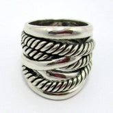 Handcrafted Sterling Silver Elegant Twisted Rope Texture Wide Band Balinese Luxury Statement Ring.
